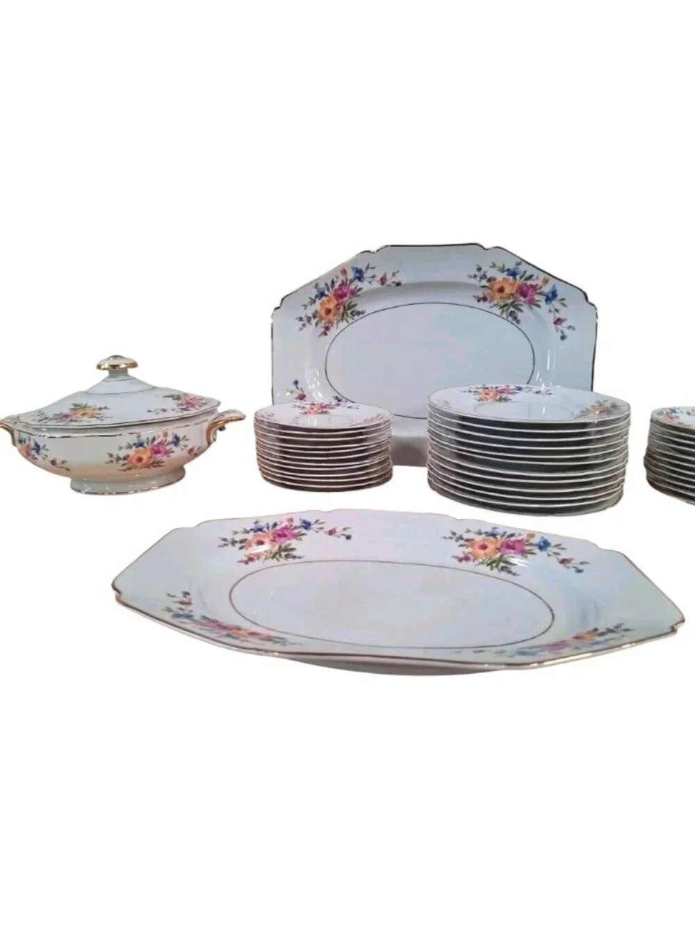 40 Pc Heinrich Selb Pink Bavarian Rose Floral Dinnerware Set Gold Trim